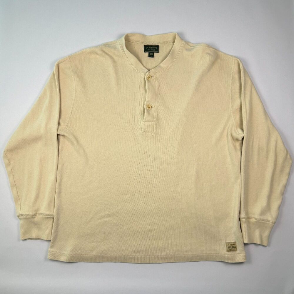 Filson Thermal Henley Large Cream Waffle Knit Long Sleeve Shirt